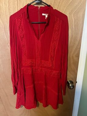 10 Crosby Derek Lam Red Embroidered V-Neck Tunic